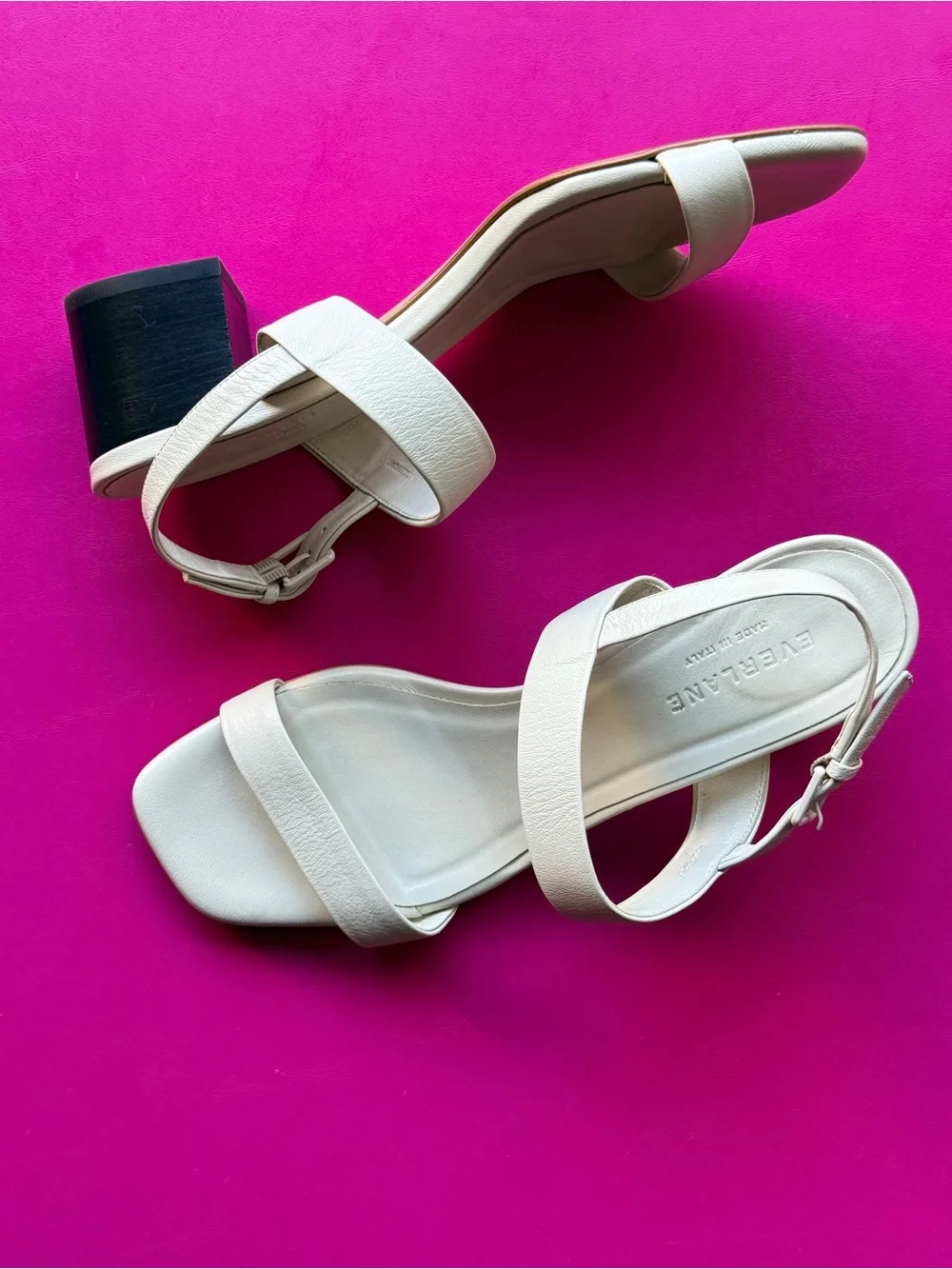 Everlane Double Strap Block Heel Sandal Size 6.5 Bone/Cream Leather Minimalist